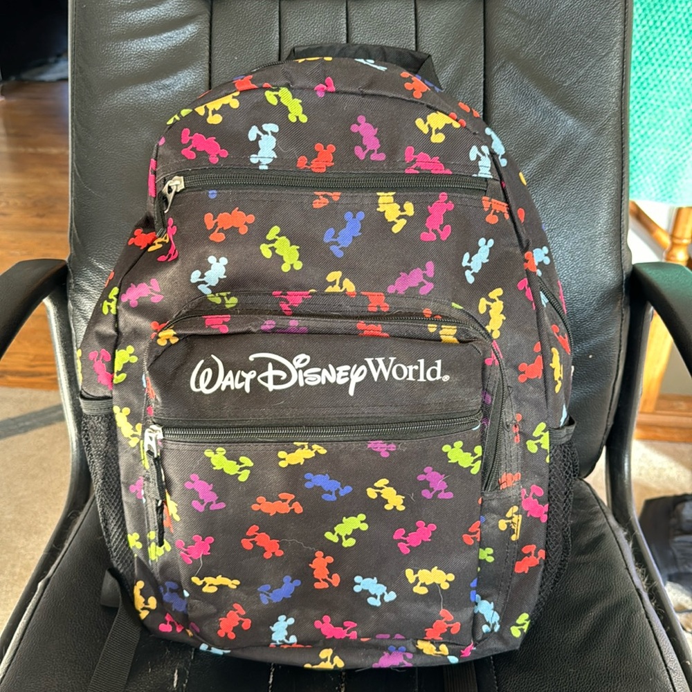 Walt Disney World backpack, black with multi color Mickey’s
